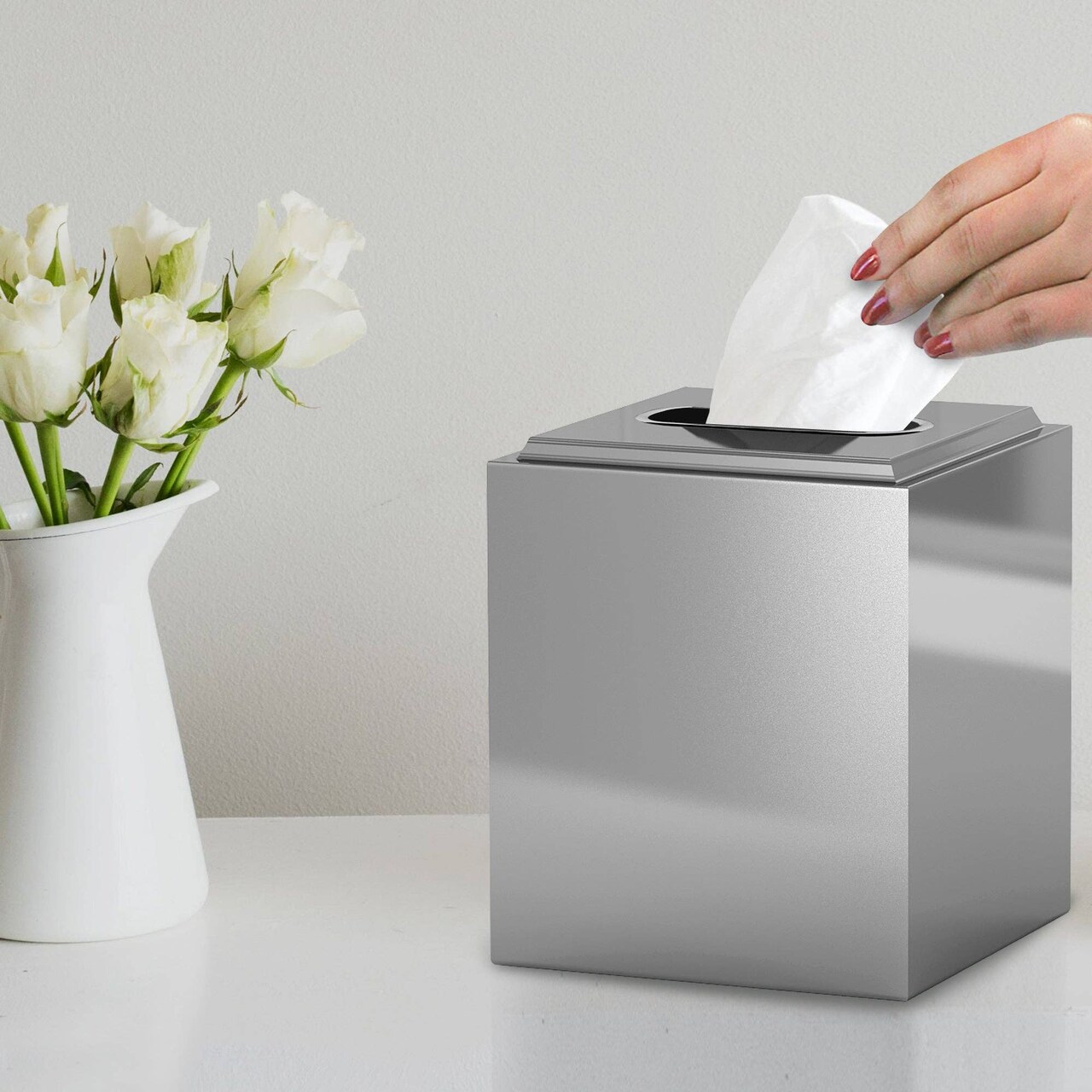 Tissue Box Cover | 18/8 Stainless Steel Square Facial Tissue Box Holder | Chrome Finish